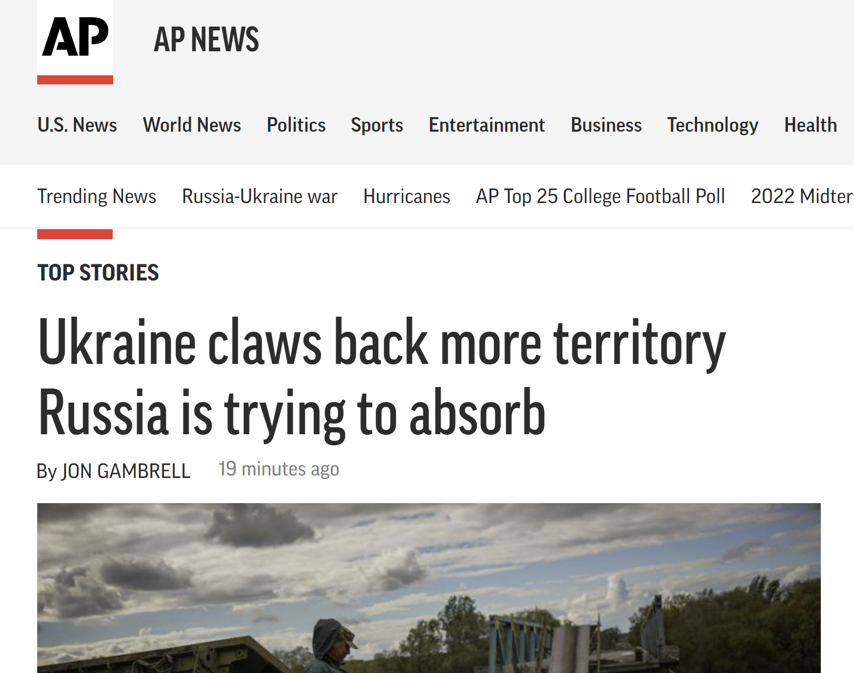 homepage of AP News website