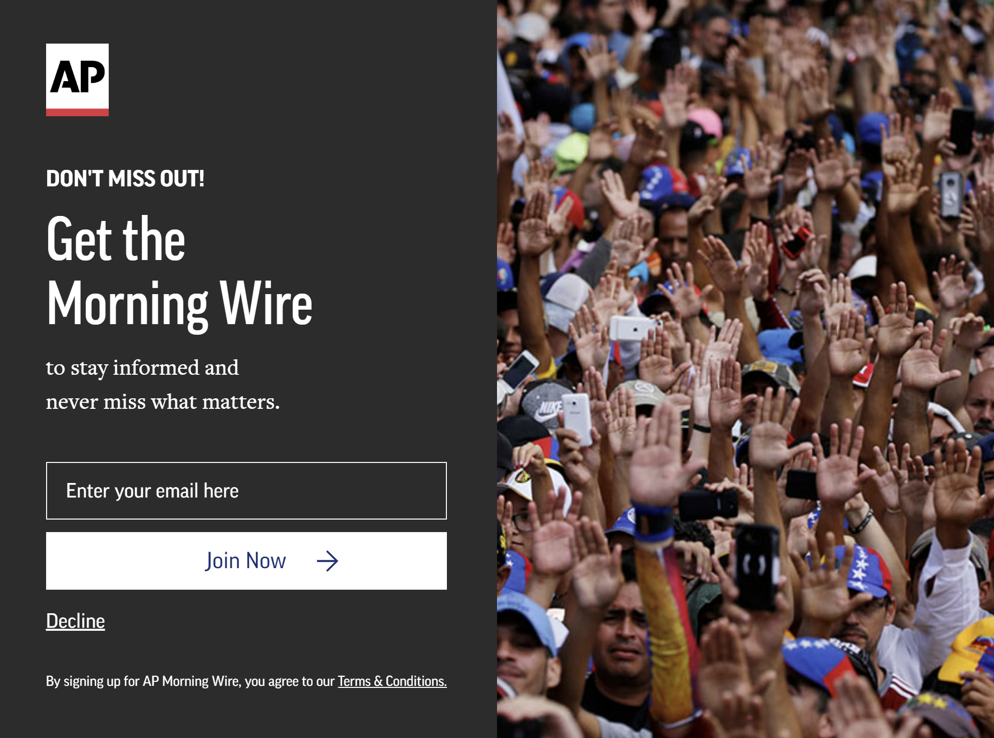 mailing list popup on the AP News website